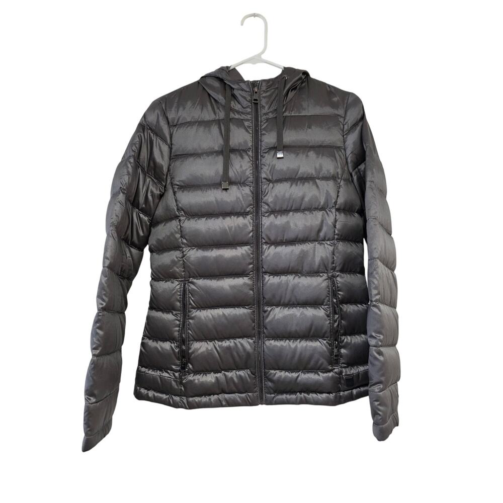 Andrew Marc Packable Lightweight Down Puffer Jacket Hooded XS Gray Women’s